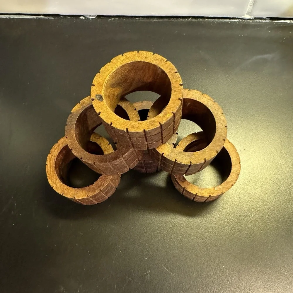 Set of 6 Vintage  Mid Century Modern Teak Wood Napkin Ring Holders MCM Boho‎
